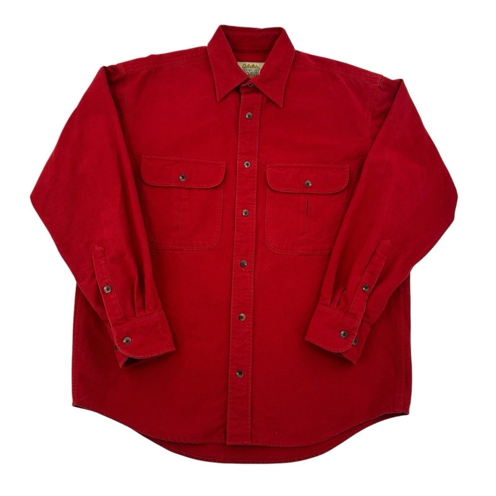 Cabelas Deerskin Soft Chamois Shirt Red Heavy Cotton Button Down Men M Casual